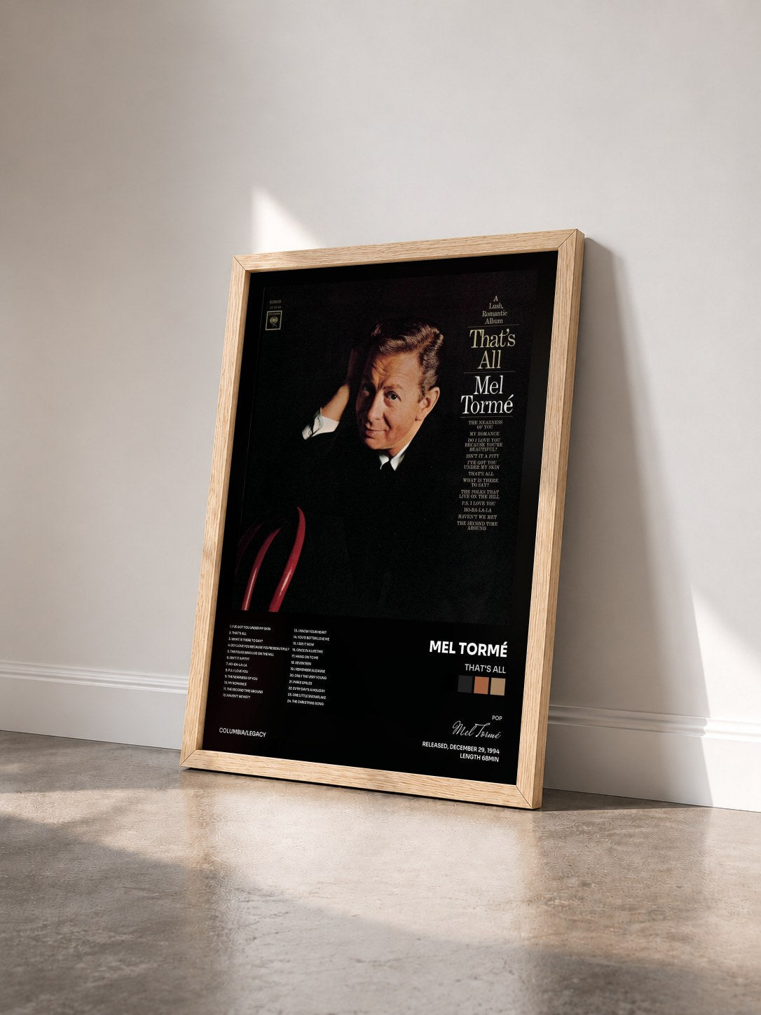 #bois Tableau de l'album That's All de Mel Tormé vu de trois quarts, cadre en bois brut