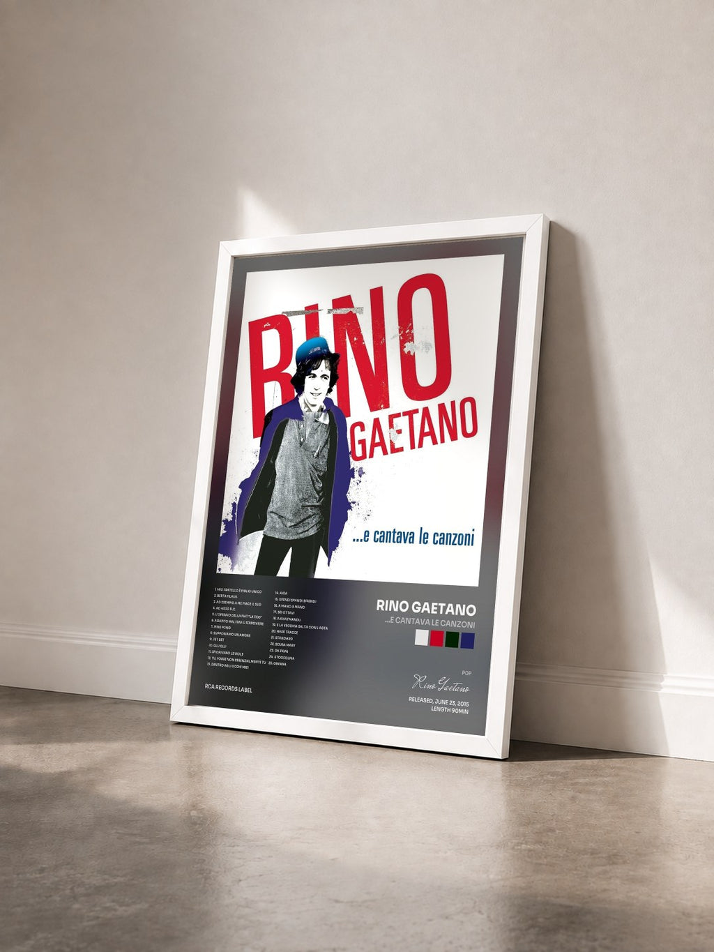 #blanc Tableau de l'album ...e cantava le canzoni de Rino Gaetano vu de trois quarts, cadre blanc