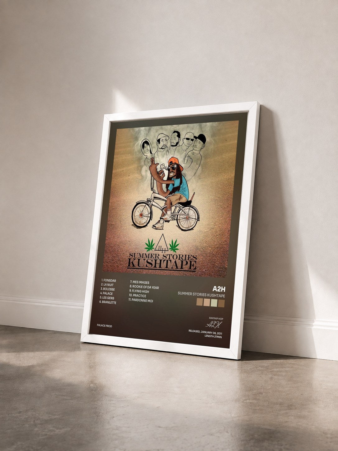#blanc Tableau de l'album Summer Stories Kushtape de A2H vu de trois quarts, cadre blanc