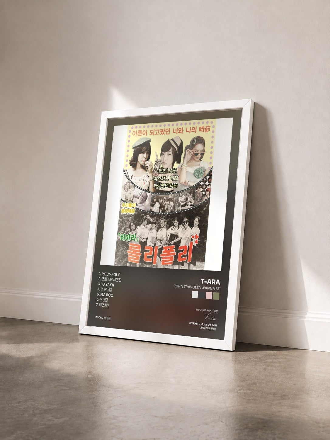 #blanc Tableau de l'album John Travolta Wanna Be de T-ara vu de trois quarts, cadre blanc