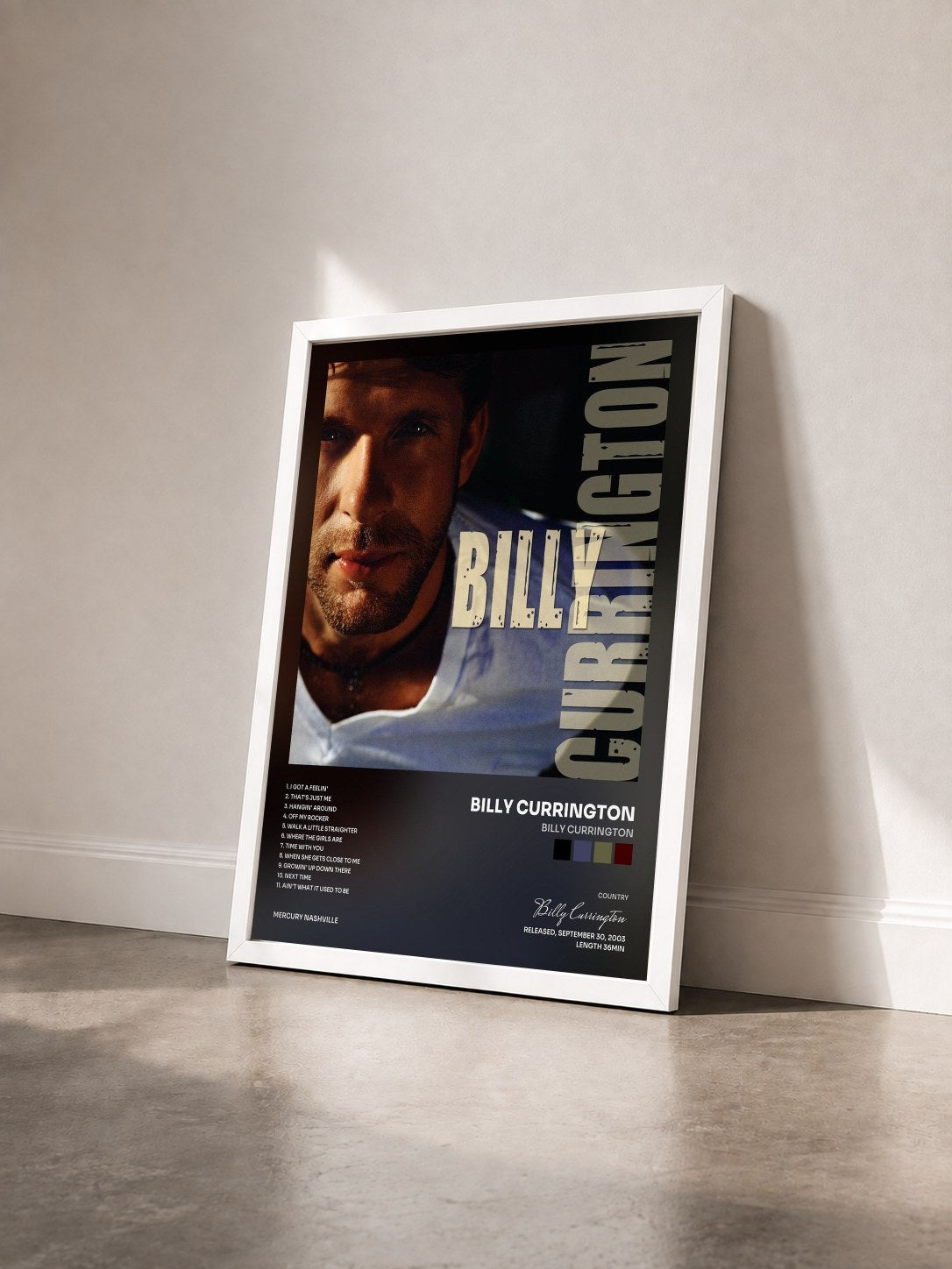 #blanc Tableau de l'album Billy Currington de Billy Currington vu de trois quarts, cadre blanc