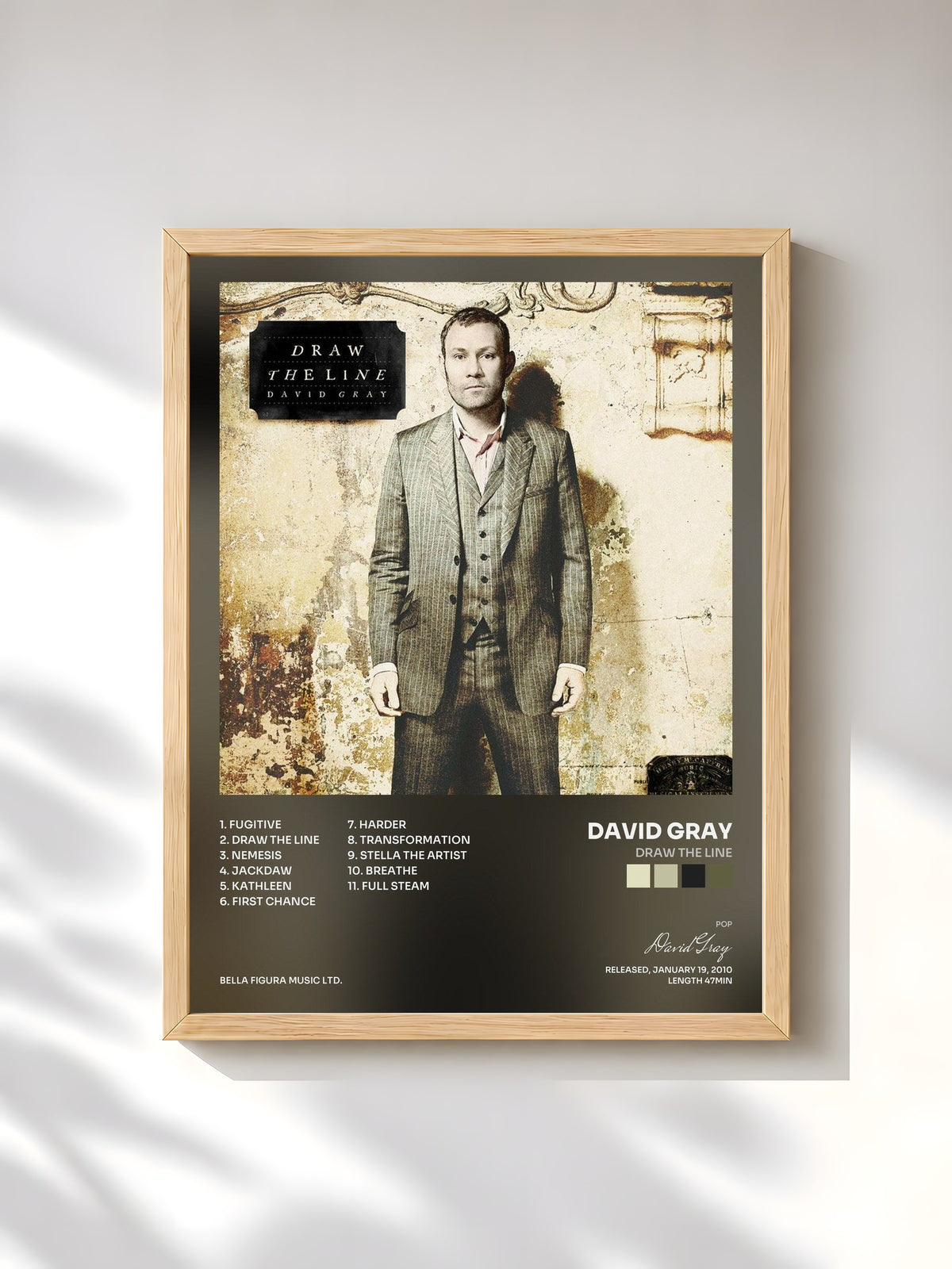 #bois Tableau de l'album Draw the Line de David Gray, cadre en bois brut, imprimé et encadré en France