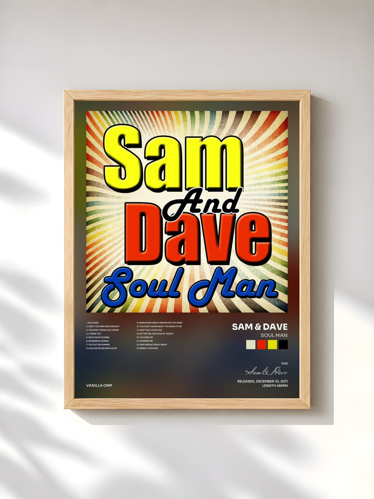 #bois Tableau de l'album Soul Man de Sam & Dave, cadre en bois brut, imprimé et encadré en France