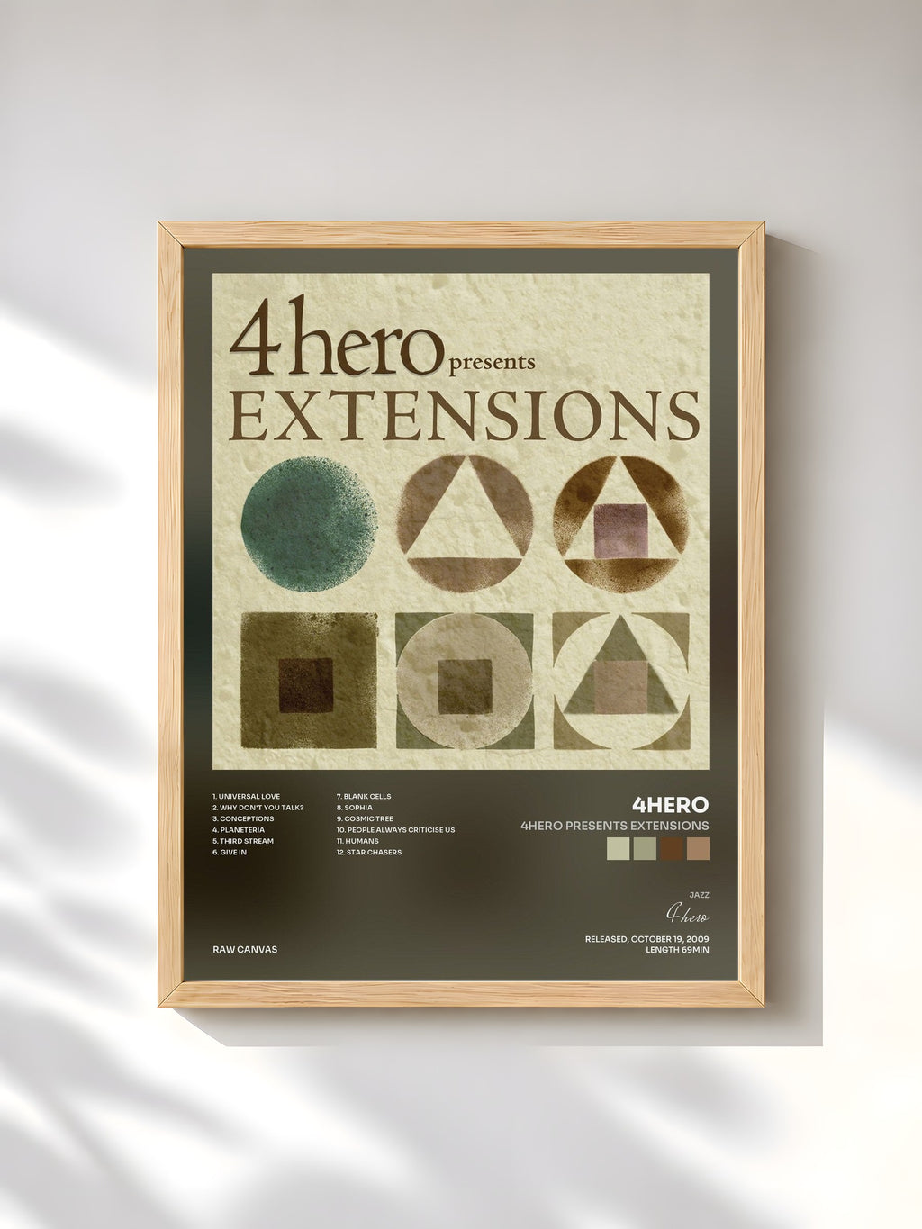 #bois Tableau de l'album 4hero presents EXTENSIONS de 4hero, cadre en bois brut, imprimé et encadré en France