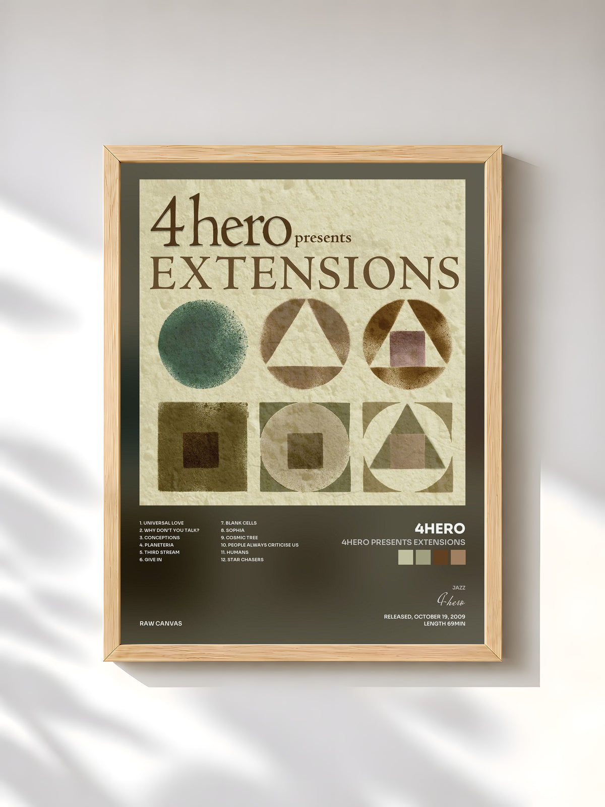 #bois Tableau de l'album 4hero presents EXTENSIONS de 4hero, cadre en bois brut, imprimé et encadré en France