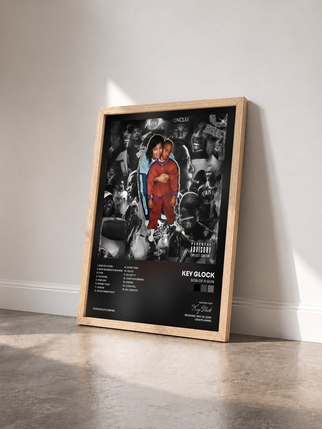 #bois Tableau de l'album Son Of A Gun de Key Glock vu de trois quarts, cadre en bois brut