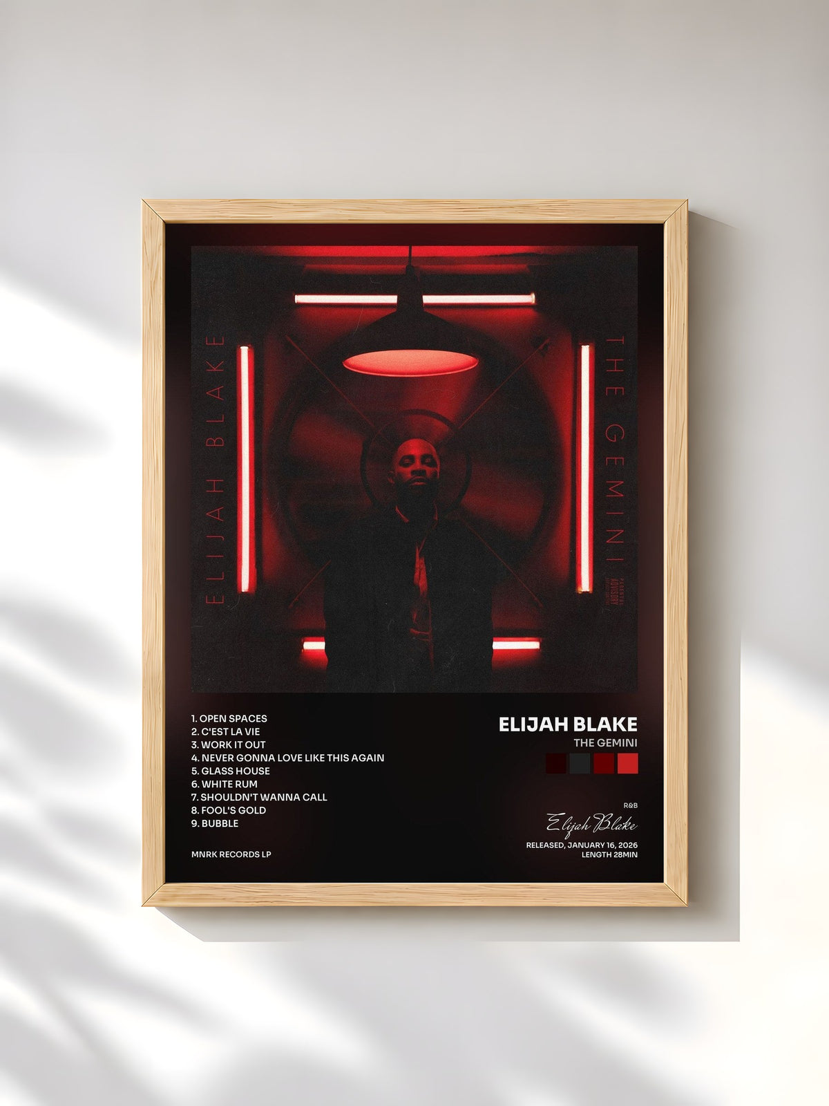 #bois Tableau de l'album THE GEMINI de Elijah Blake, cadre en bois brut, imprimé et encadré en France