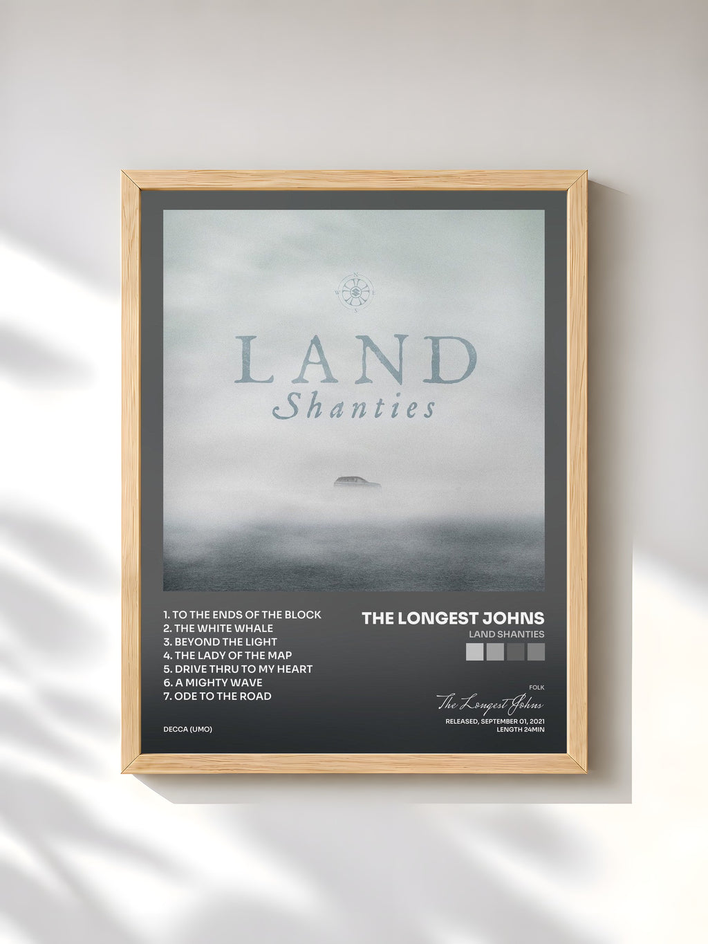 #bois Tableau de l'album Land Shanties de The Longest Johns, cadre en bois brut, imprimé et encadré en France
