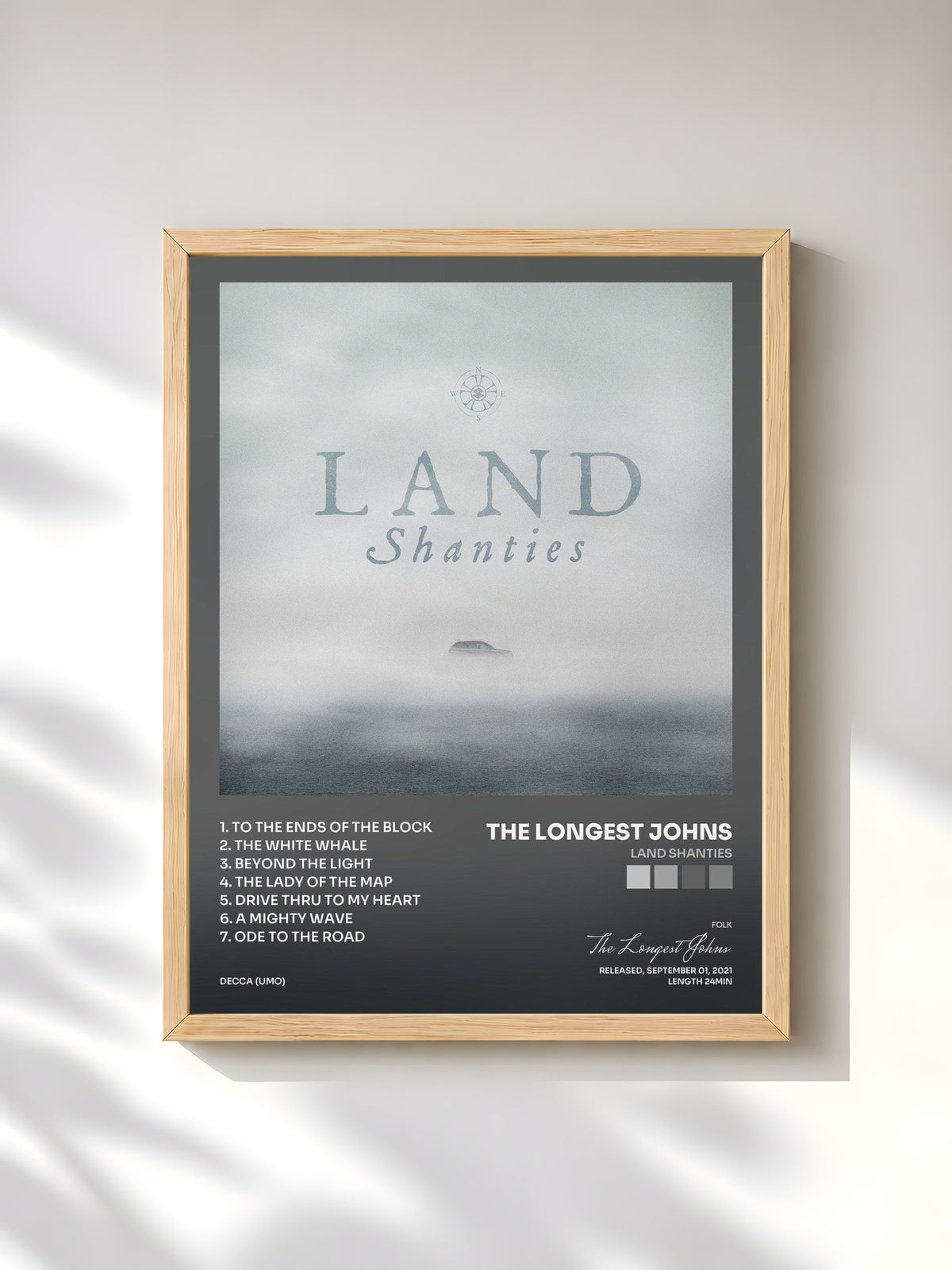 #bois Tableau de l'album Land Shanties de The Longest Johns, cadre en bois brut, imprimé et encadré en France