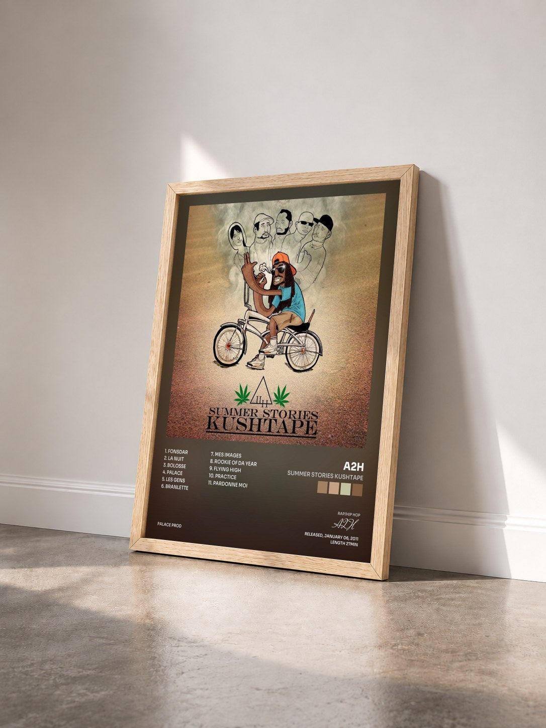 #bois Tableau de l'album Summer Stories Kushtape de A2H vu de trois quarts, cadre en bois brut