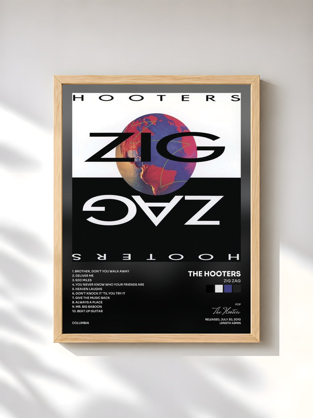 #bois Tableau de l'album Zig Zag de The Hooters, cadre en bois brut, imprimé et encadré en France
