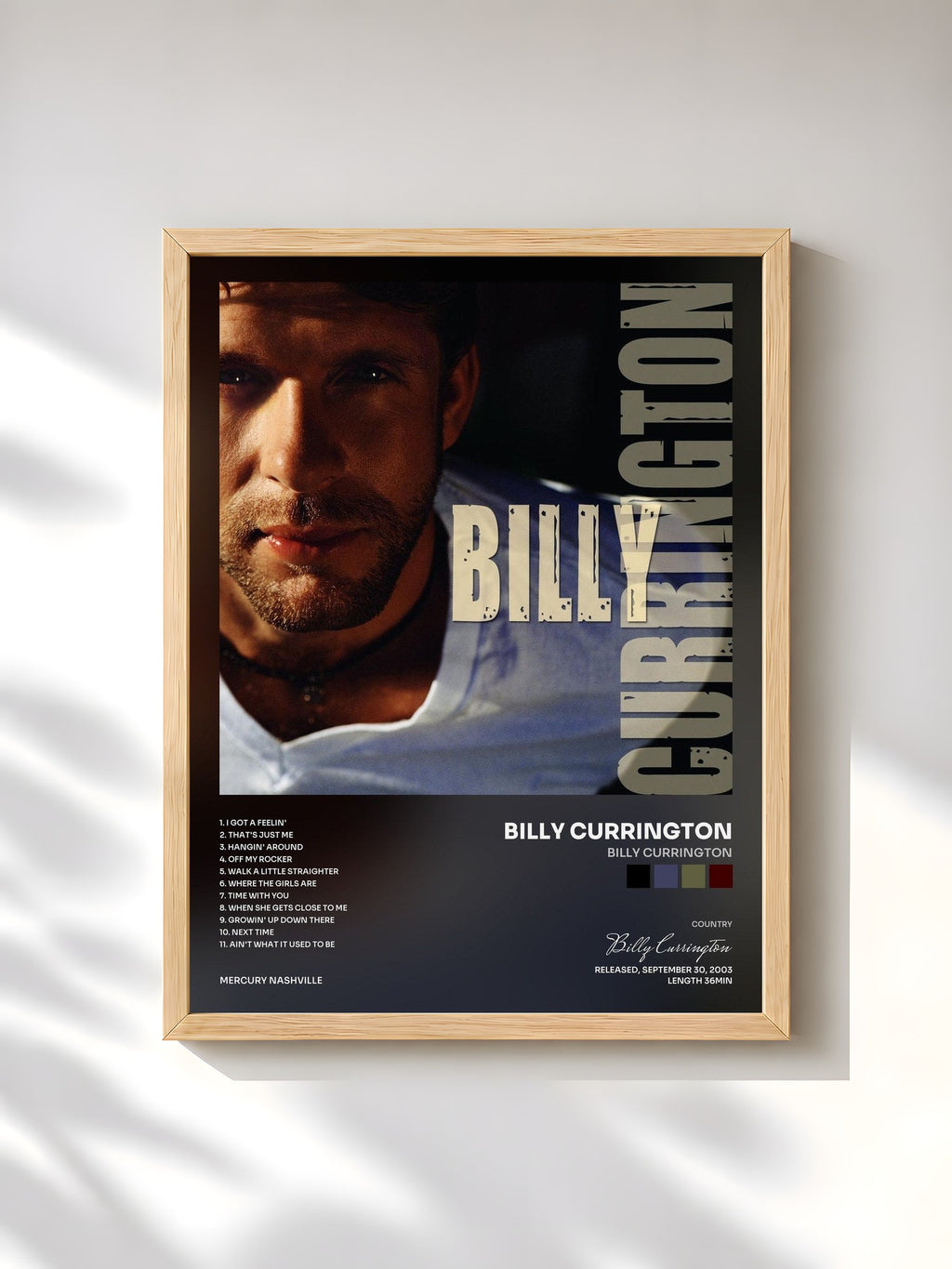 #bois Tableau de l'album Billy Currington de Billy Currington, cadre en bois brut, imprimé et encadré en France