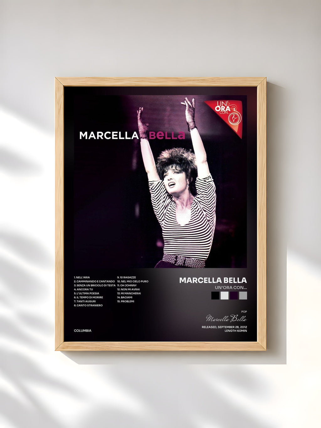 #bois Tableau de l'album Un'ora con... de Marcella Bella, cadre en bois brut, imprimé et encadré en France