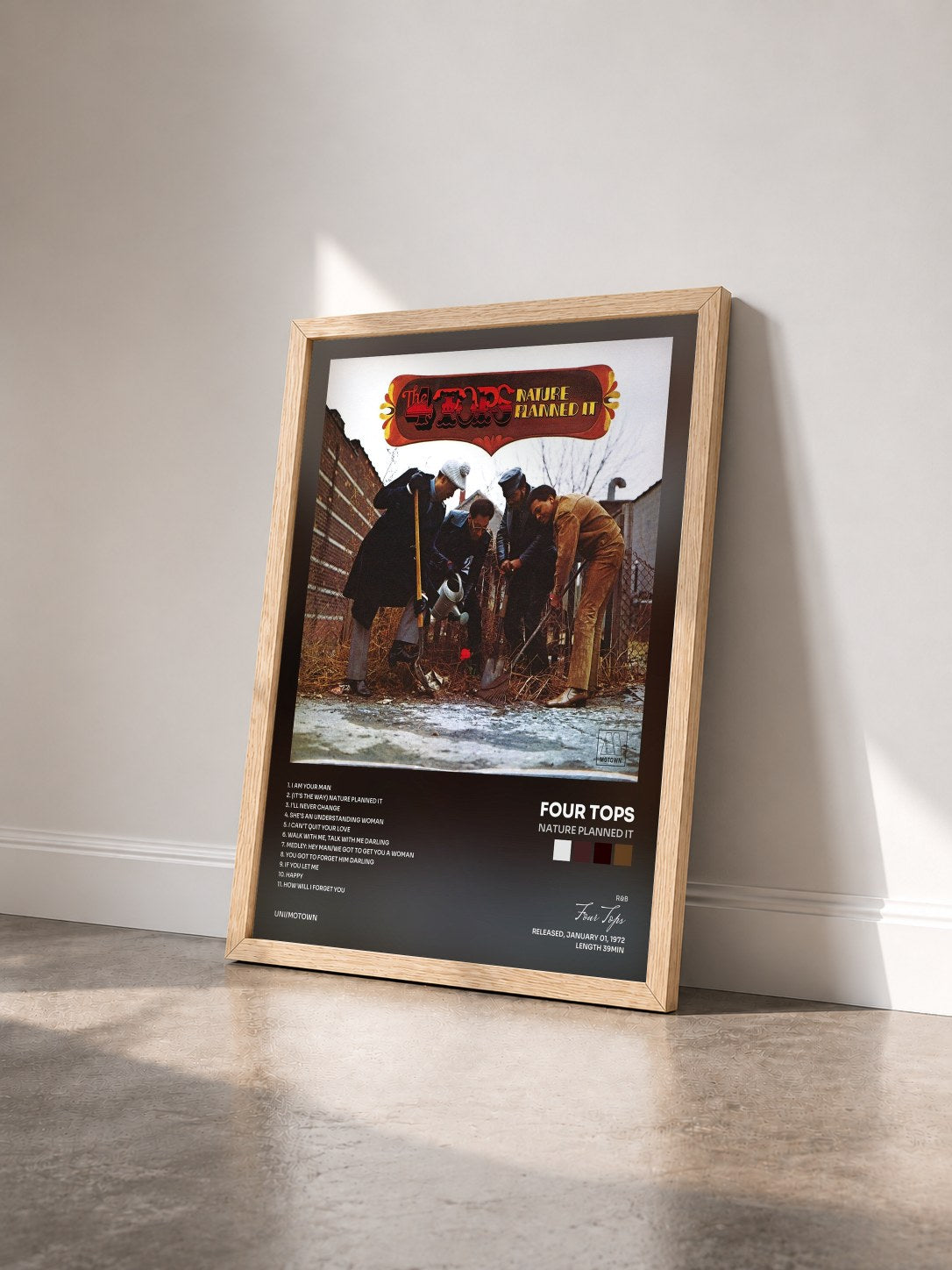 #bois Tableau de l'album Nature Planned It de Four Tops vu de trois quarts, cadre en bois brut