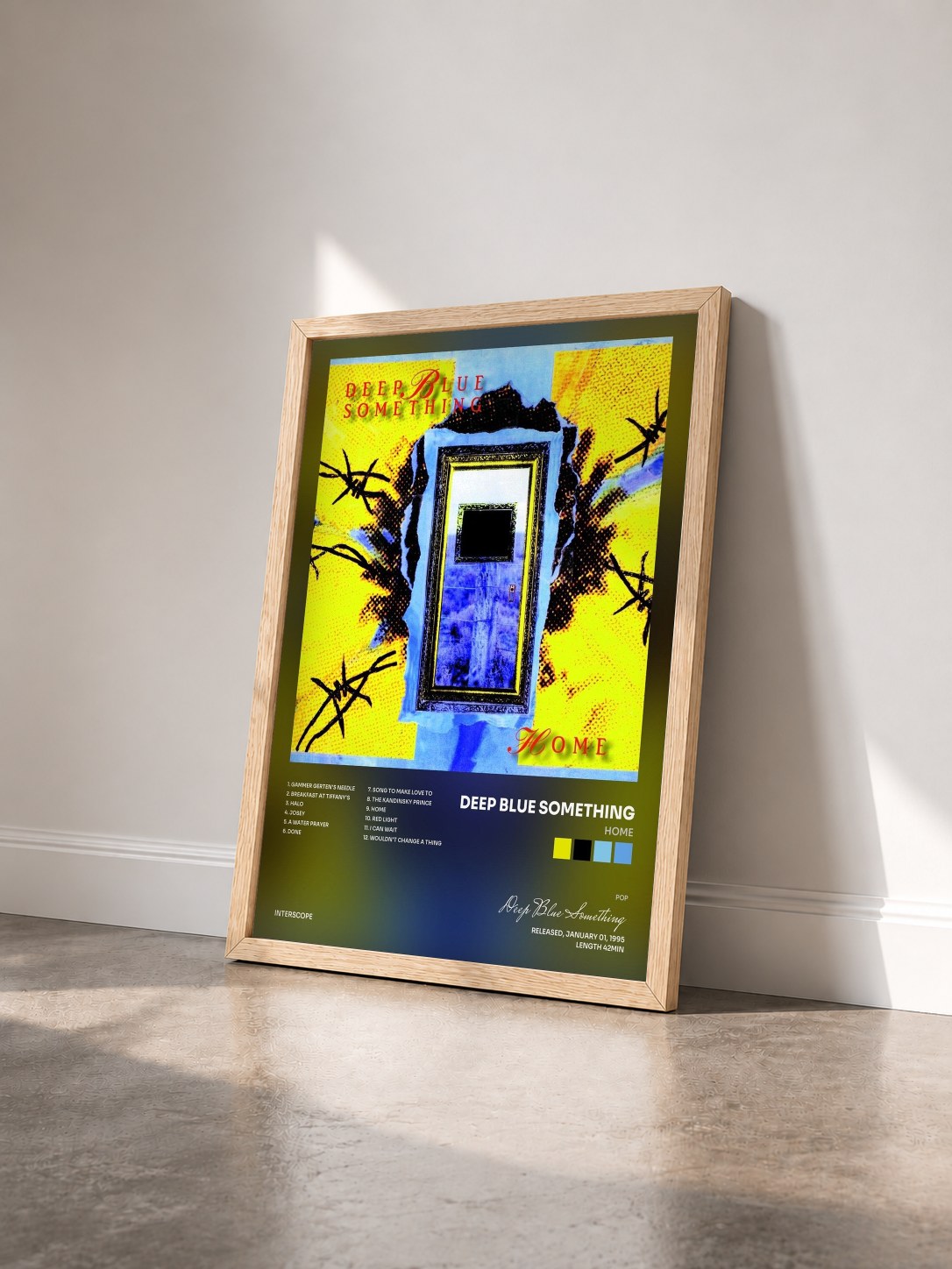 #bois Tableau de l'album Home de Deep Blue Something vu de trois quarts, cadre en bois brut