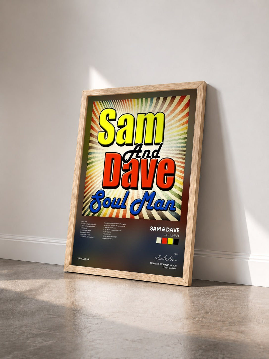 #bois Tableau de l'album Soul Man de Sam & Dave vu de trois quarts, cadre en bois brut