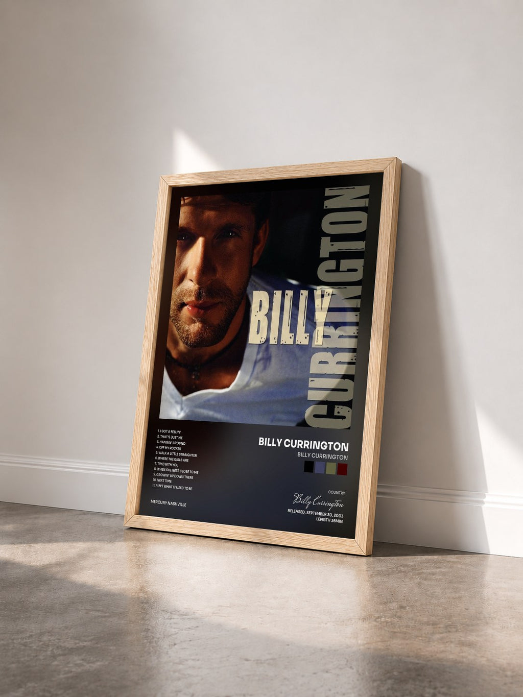 #bois Tableau de l'album Billy Currington de Billy Currington vu de trois quarts, cadre en bois brut