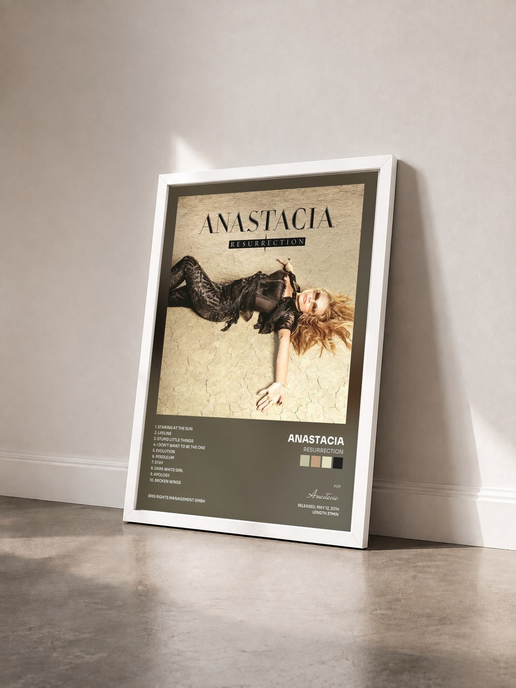 #blanc Tableau de l'album Resurrection de Anastacia vu de trois quarts, cadre blanc