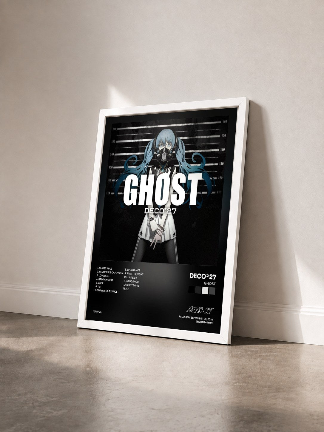 #blanc Tableau de l'album GHOST de DECO*27 vu de trois quarts, cadre blanc
