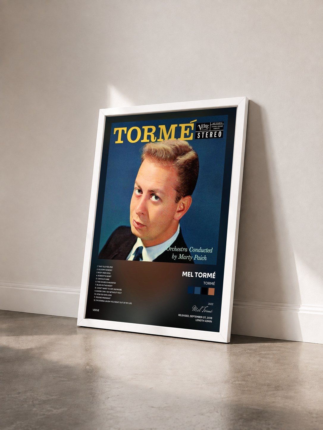 #blanc Tableau de l'album Tormé de Mel Tormé vu de trois quarts, cadre blanc