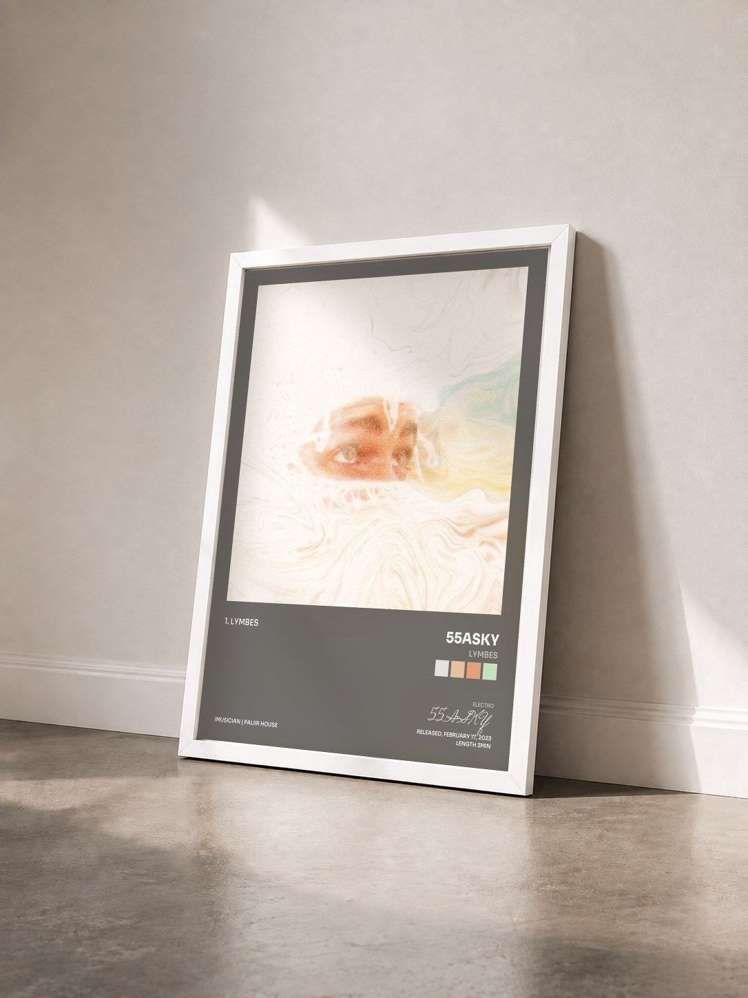 #blanc Tableau de l'album Lymbes de 55ASKY vu de trois quarts, cadre blanc