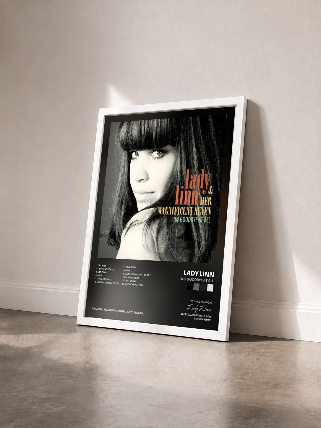 #blanc Tableau de l'album No Goodbye At All de Lady Linn vu de trois quarts, cadre blanc