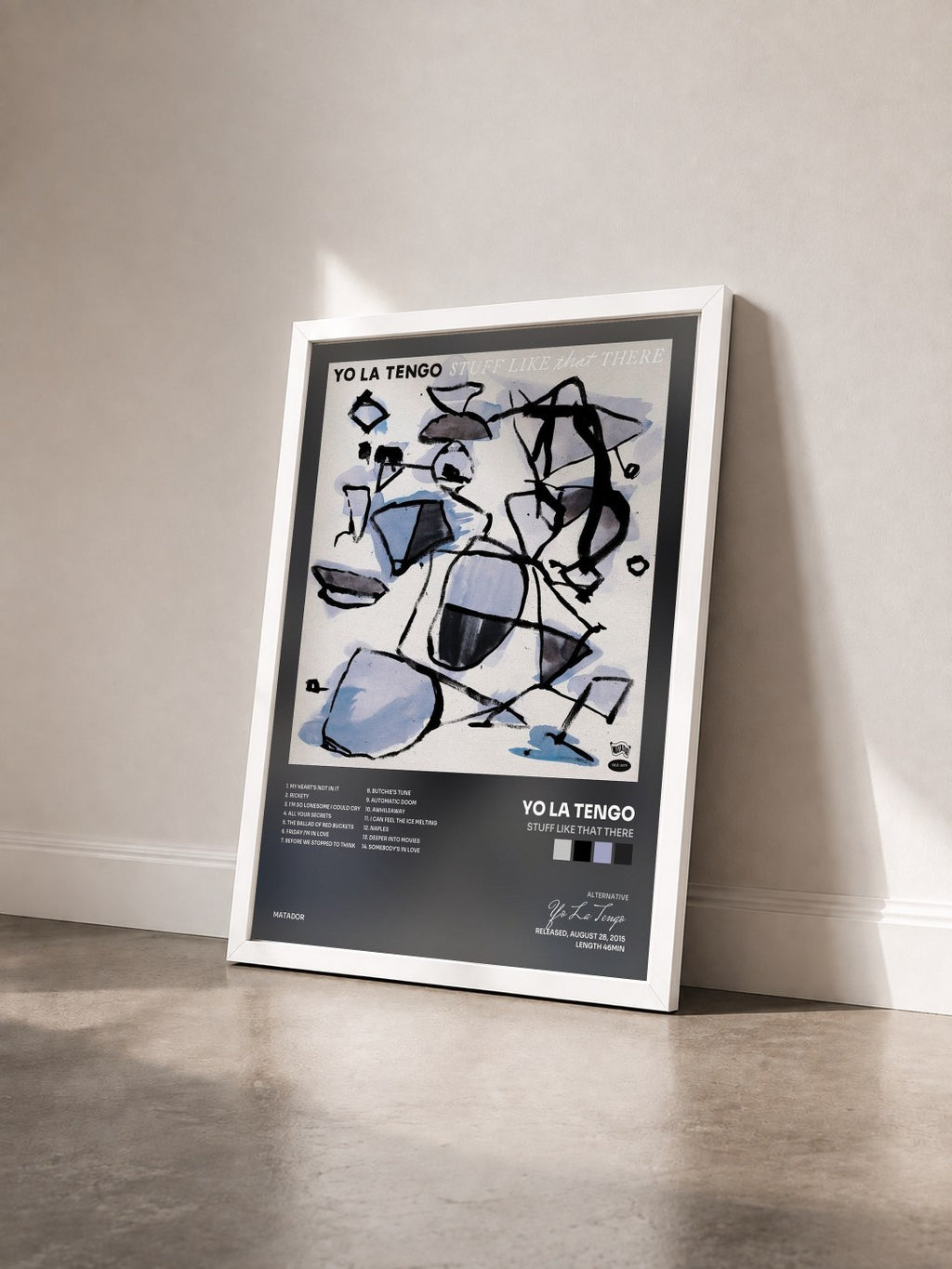 #blanc Tableau de l'album Stuff Like That There de Yo La Tengo vu de trois quarts, cadre blanc