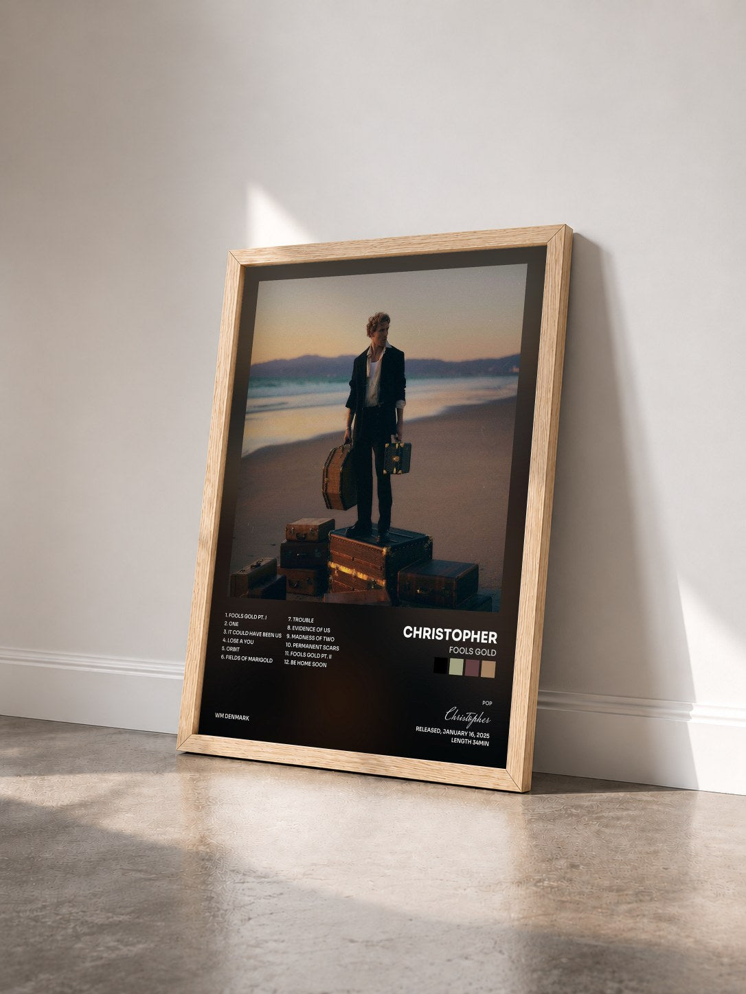#bois Tableau de l'album Fools Gold de Christopher vu de trois quarts, cadre en bois brut
