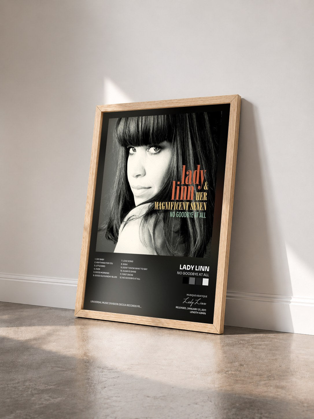 #bois Tableau de l'album No Goodbye At All de Lady Linn vu de trois quarts, cadre en bois brut