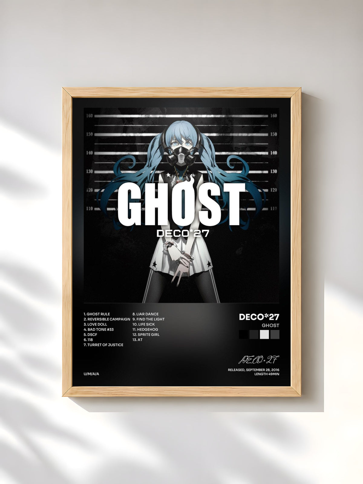 #bois Tableau de l'album GHOST de DECO*27, cadre en bois brut, imprimé et encadré en France