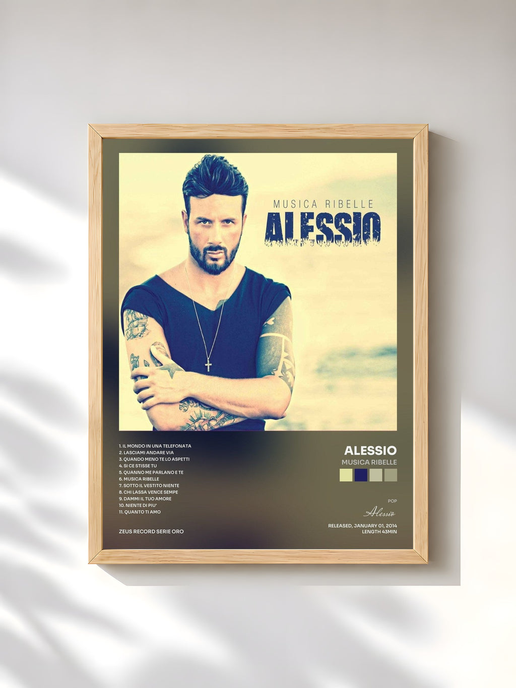 #bois Tableau de l'album Musica ribelle de Alessio, cadre en bois brut, imprimé et encadré en France
