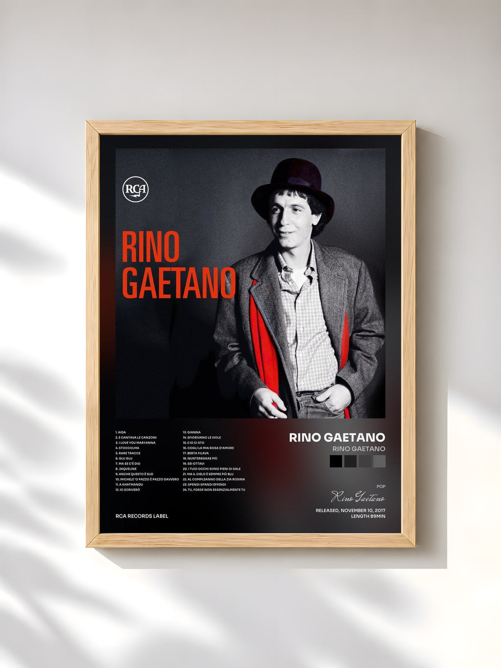 #bois Tableau de l'album Rino Gaetano de Rino Gaetano, cadre en bois brut, imprimé et encadré en France