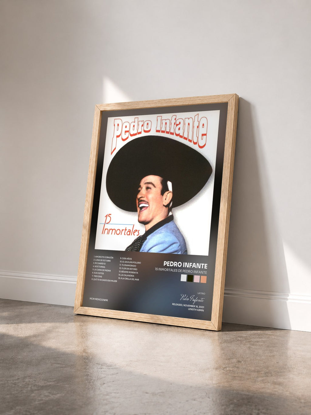 #bois Tableau de l'album 15 Inmortales de Pedro Infante de Pedro Infante vu de trois quarts, cadre en bois brut