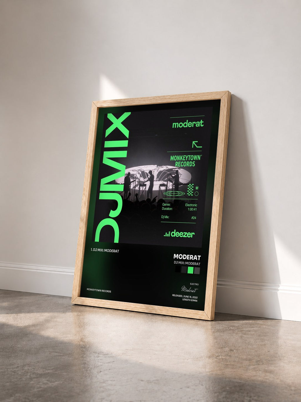 #bois Tableau de l'album DJ Mix: Moderat de Moderat vu de trois quarts, cadre en bois brut