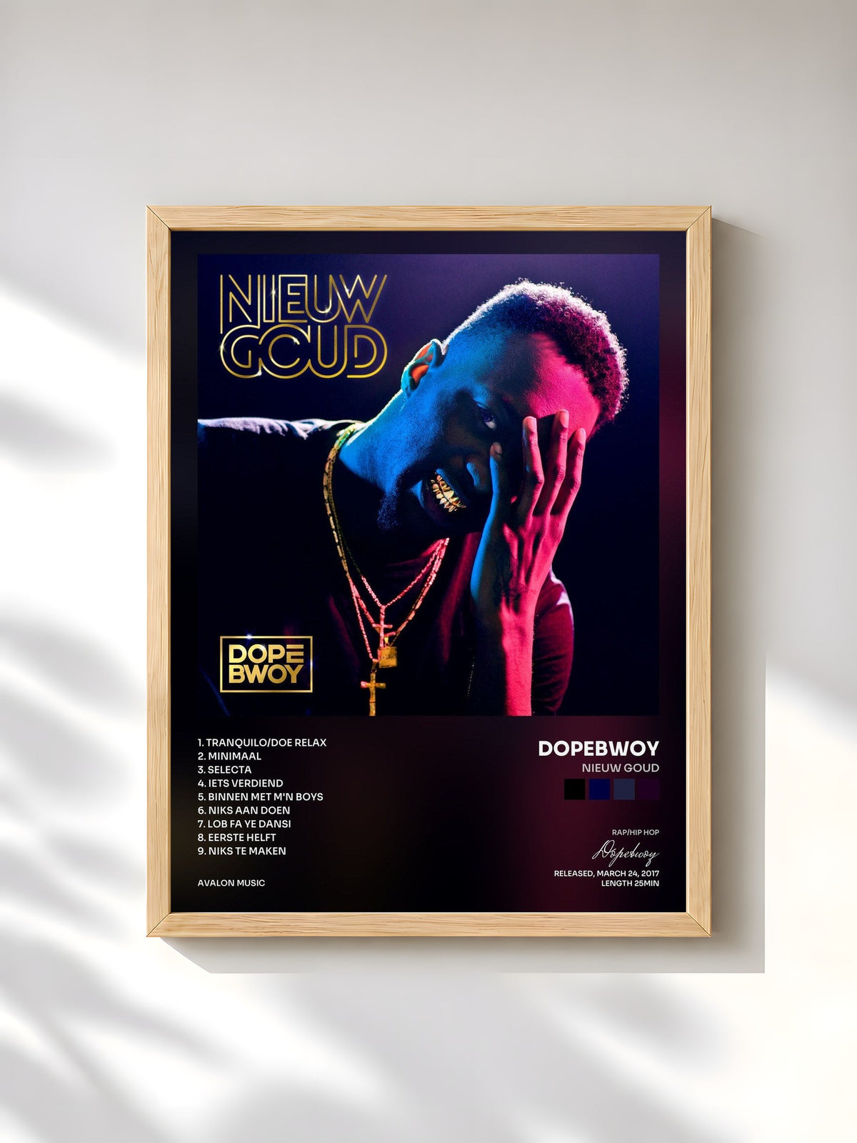 #bois Tableau de l'album Nieuw Goud de Dopebwoy, cadre en bois brut, imprimé et encadré en France