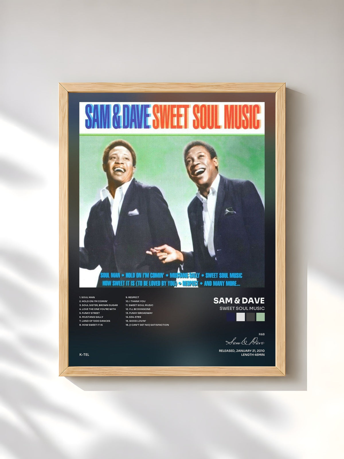 #bois Tableau de l'album Sweet Soul Music de Sam & Dave, cadre en bois brut, imprimé et encadré en France