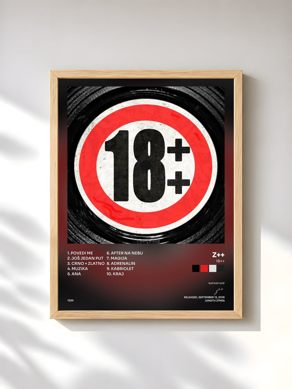 #bois Tableau de l'album 18++ de z++, cadre en bois brut, imprimé et encadré en France