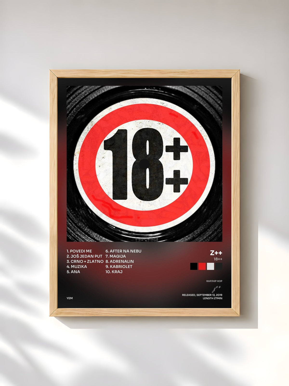 #bois Tableau de l'album 18++ de z++, cadre en bois brut, imprimé et encadré en France