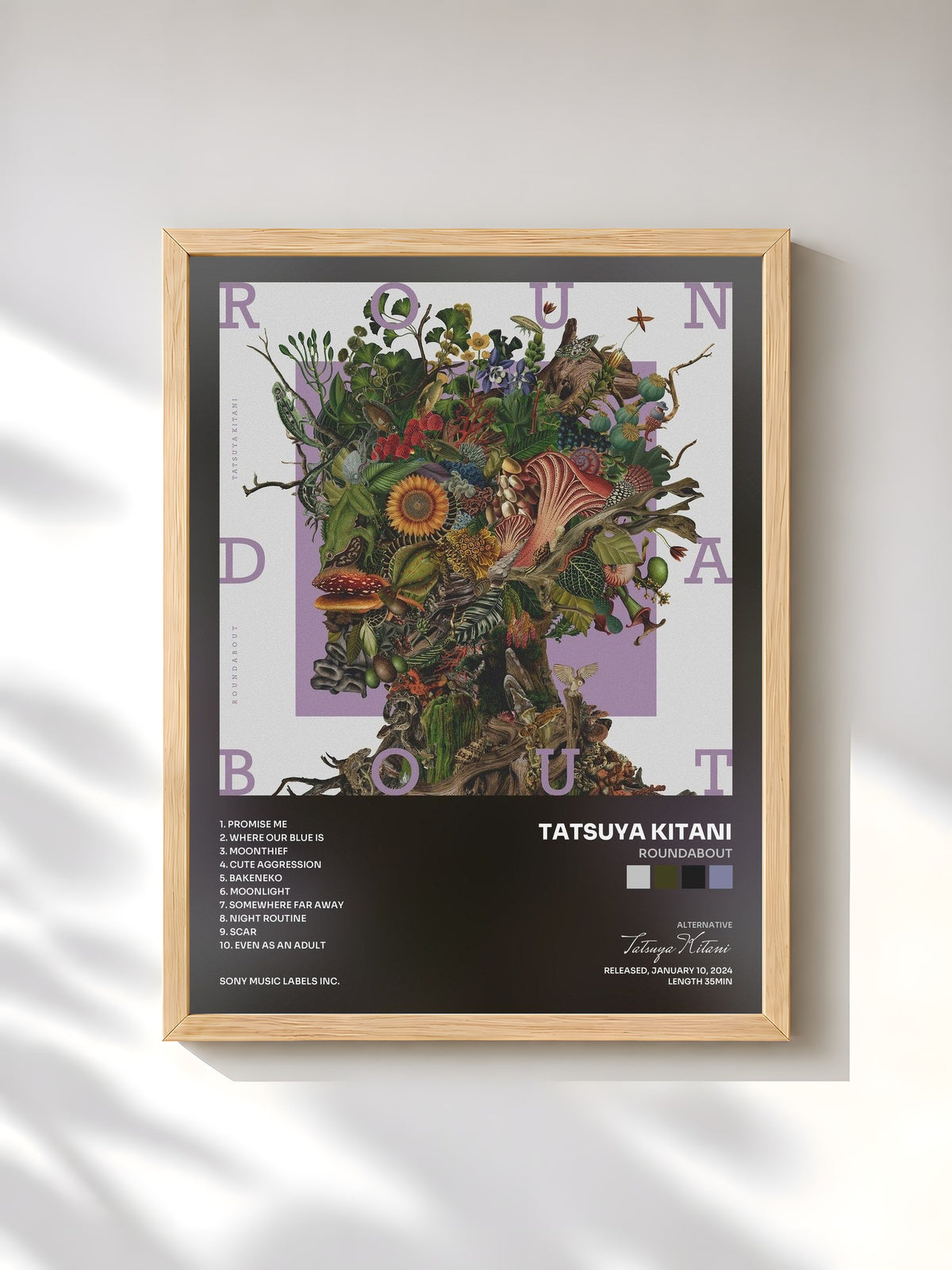 #bois Tableau de l'album ROUNDABOUT de Tatsuya Kitani, cadre en bois brut, imprimé et encadré en France