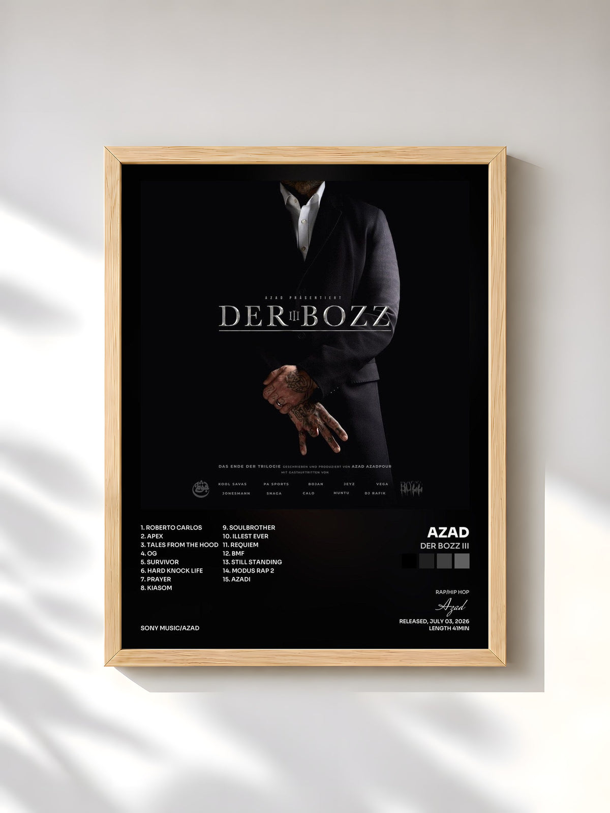 #bois Tableau de l'album DER BOZZ III de Azad, cadre en bois brut, imprimé et encadré en France