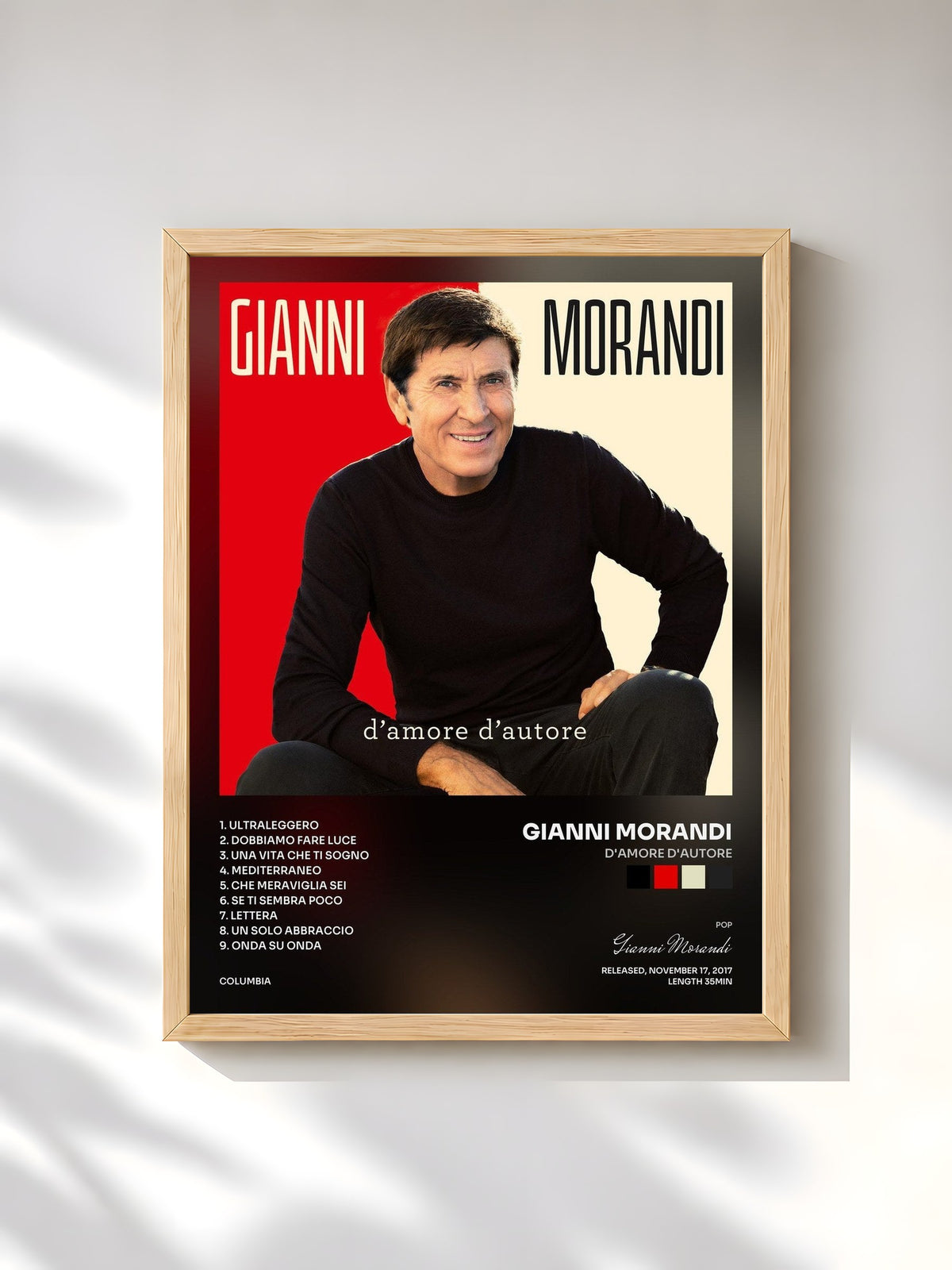 #bois Tableau de l'album d'amore d'autore de Gianni Morandi, cadre en bois brut, imprimé et encadré en France