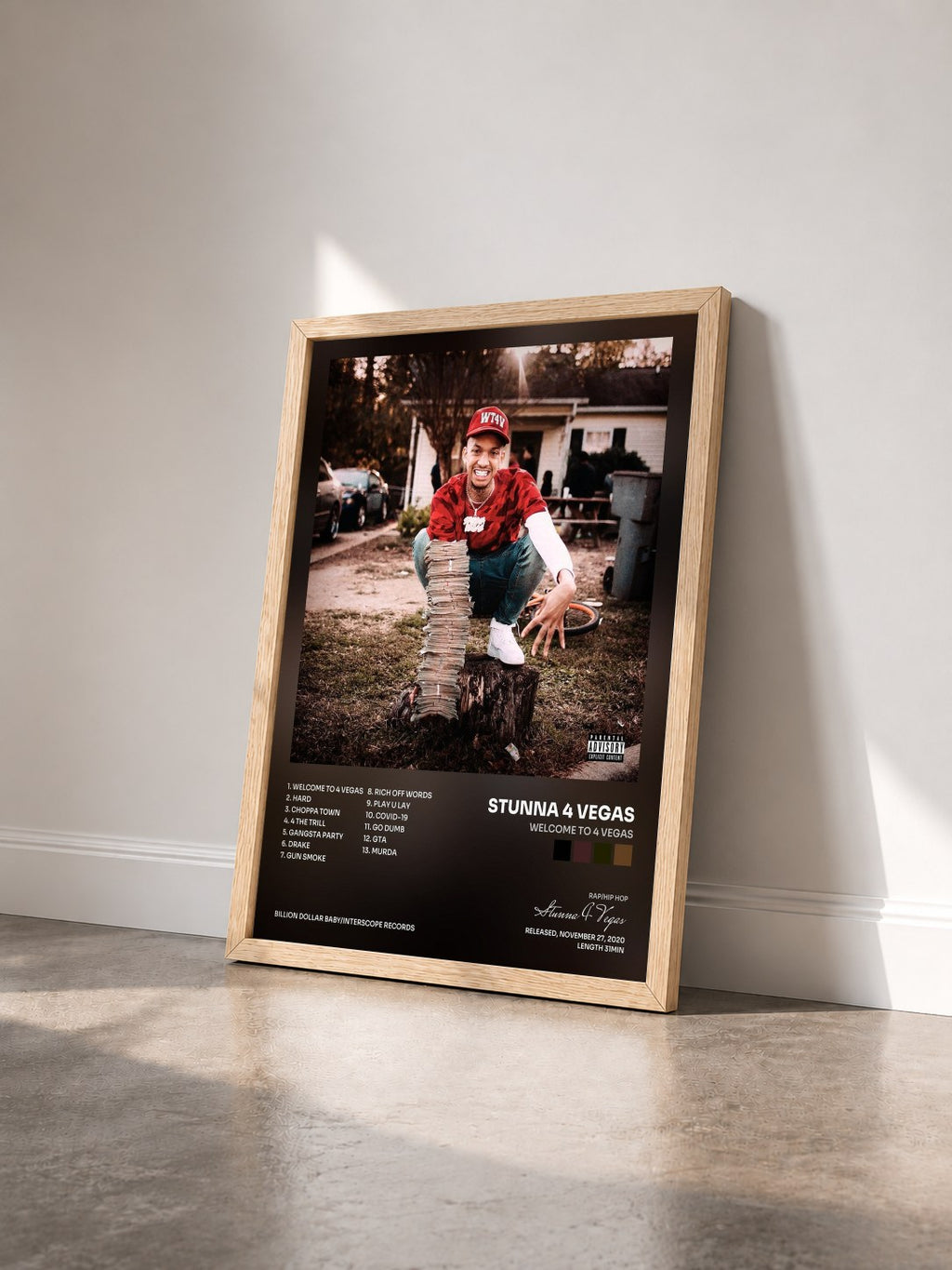 #bois Tableau de l'album Welcome To 4 Vegas de Stunna 4 Vegas vu de trois quarts, cadre en bois brut