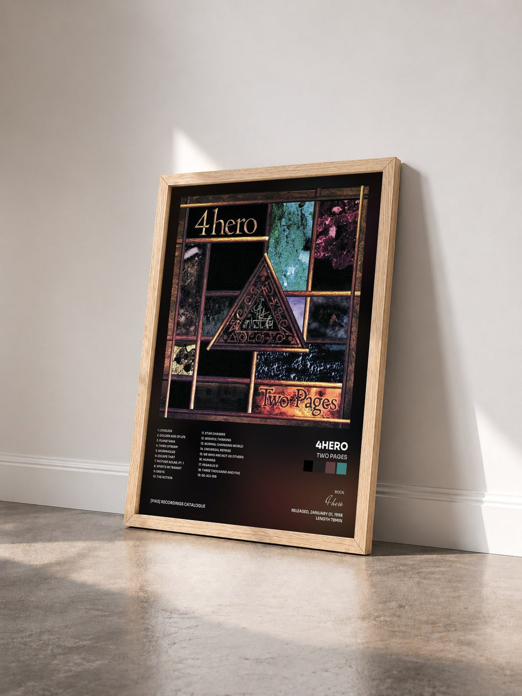 #bois Tableau de l'album Two Pages de 4hero vu de trois quarts, cadre en bois brut