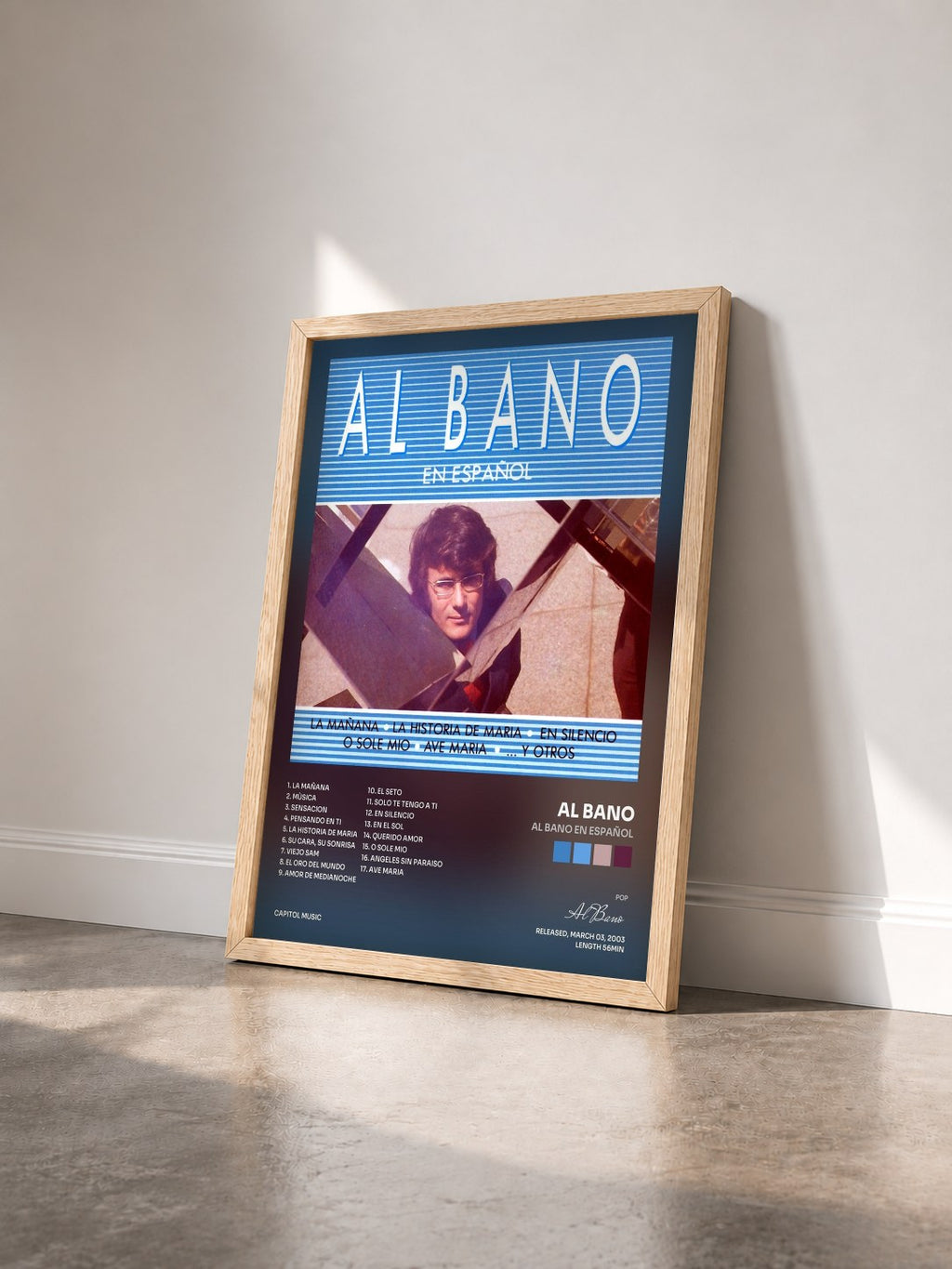#bois Tableau de l'album Al Bano En Español de Al Bano vu de trois quarts, cadre en bois brut