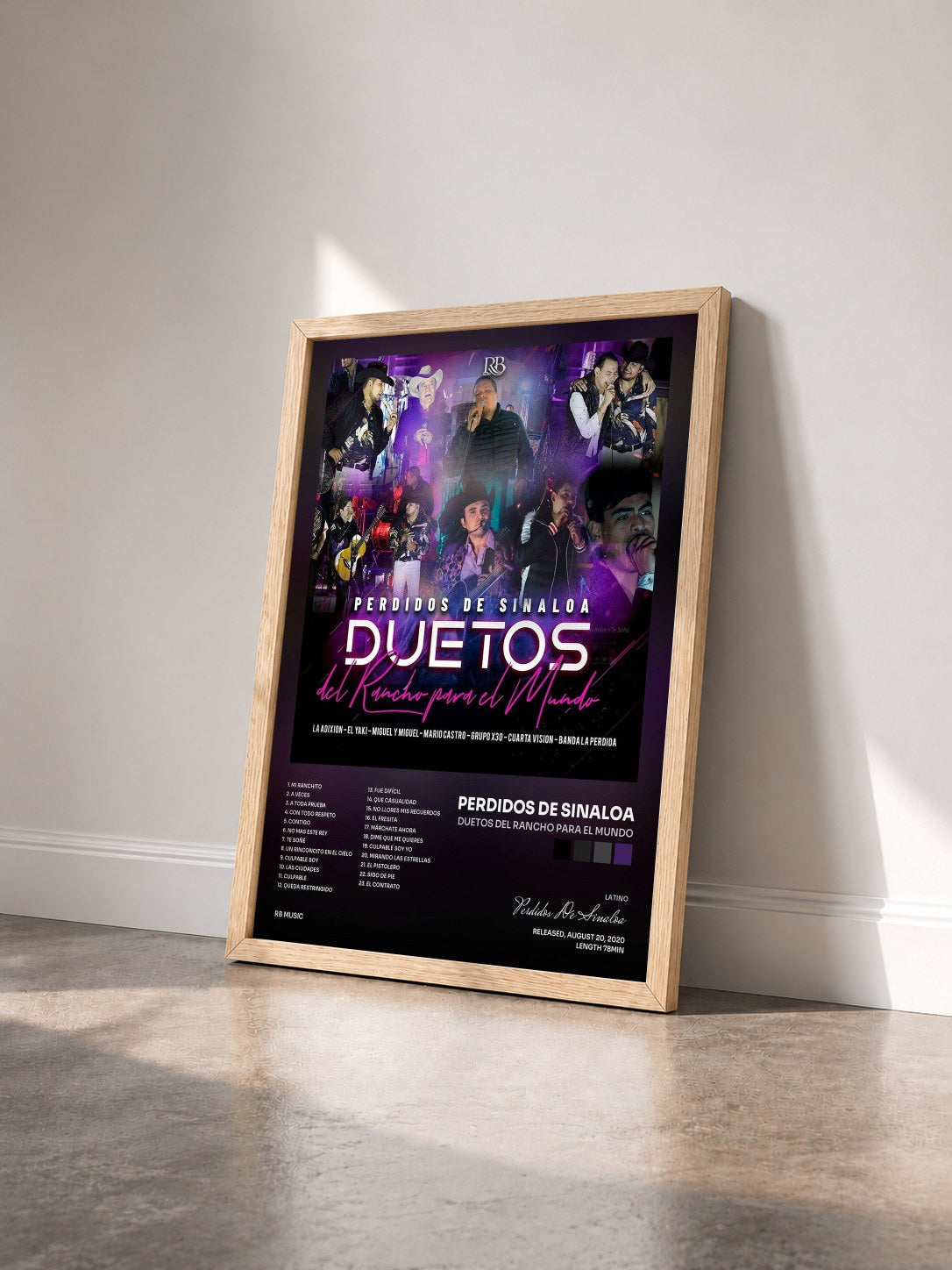 #bois Tableau de l'album Duetos Del Rancho Para El Mundo de Perdidos De Sinaloa vu de trois quarts, cadre en bois brut