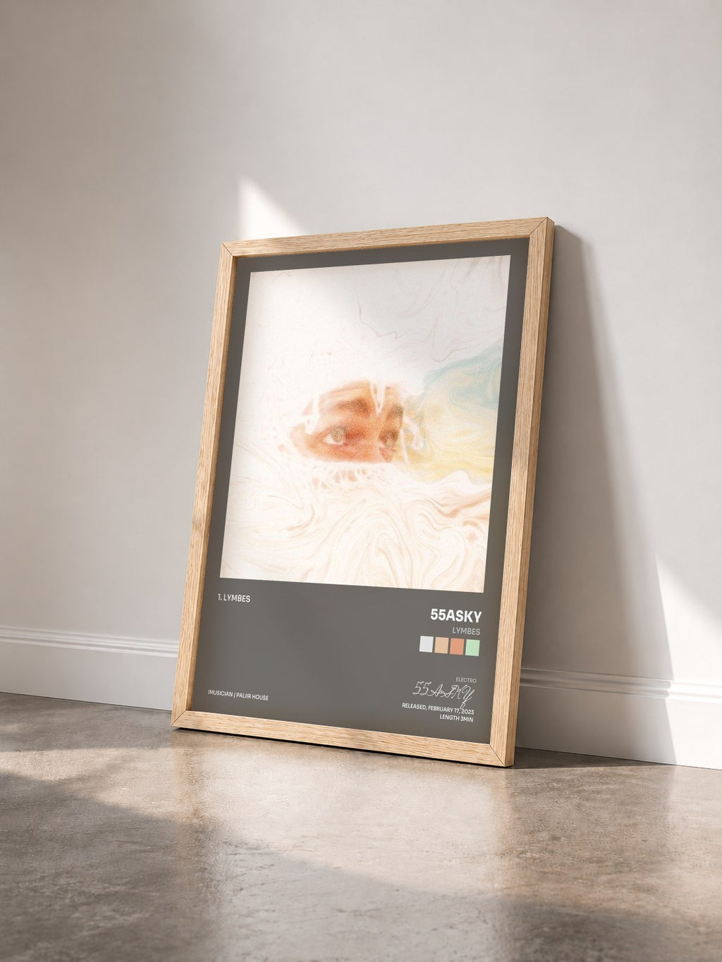 #bois Tableau de l'album Lymbes de 55ASKY vu de trois quarts, cadre en bois brut