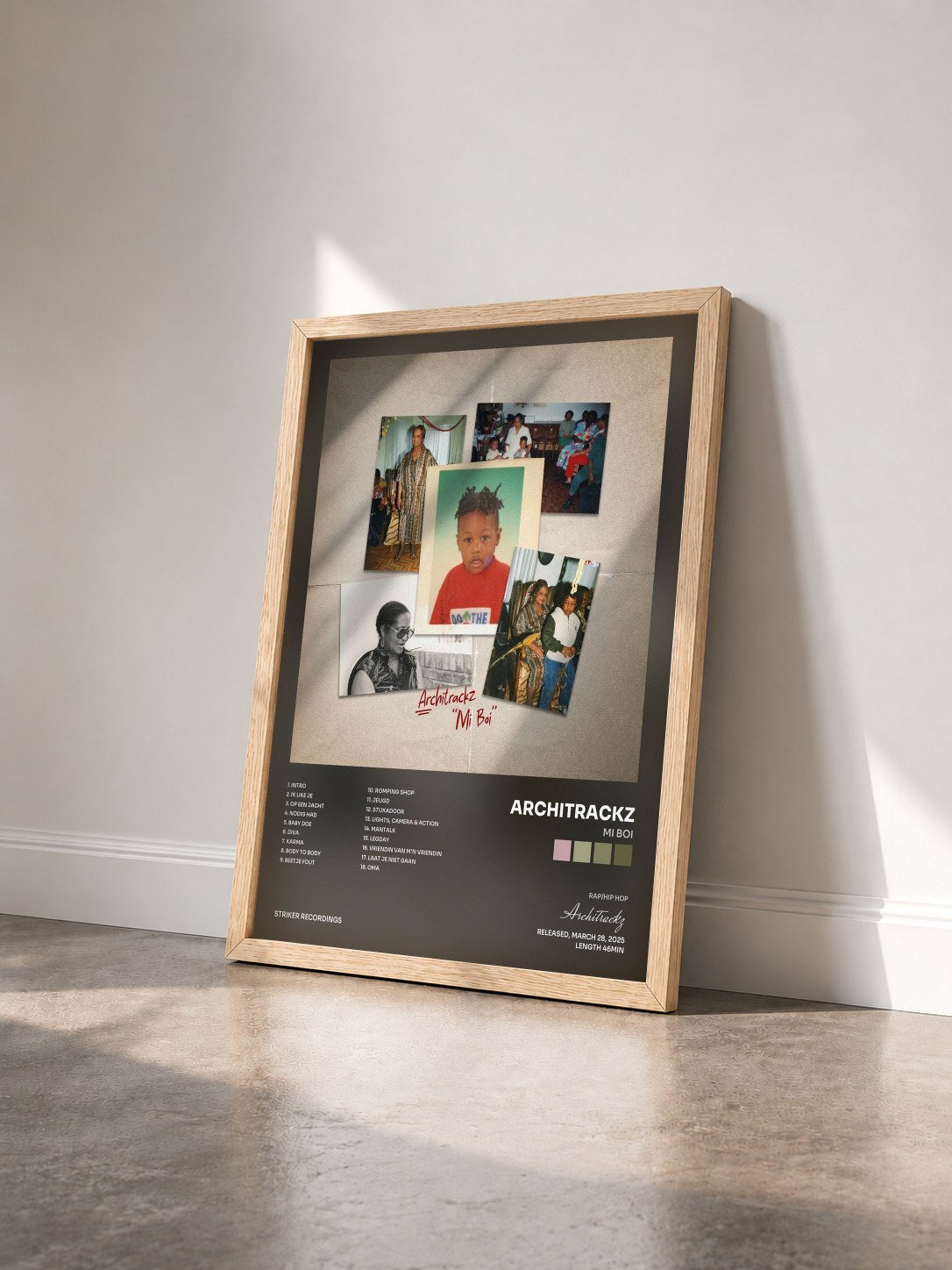 #bois Tableau de l'album Mi Boi de Architrackz vu de trois quarts, cadre en bois brut