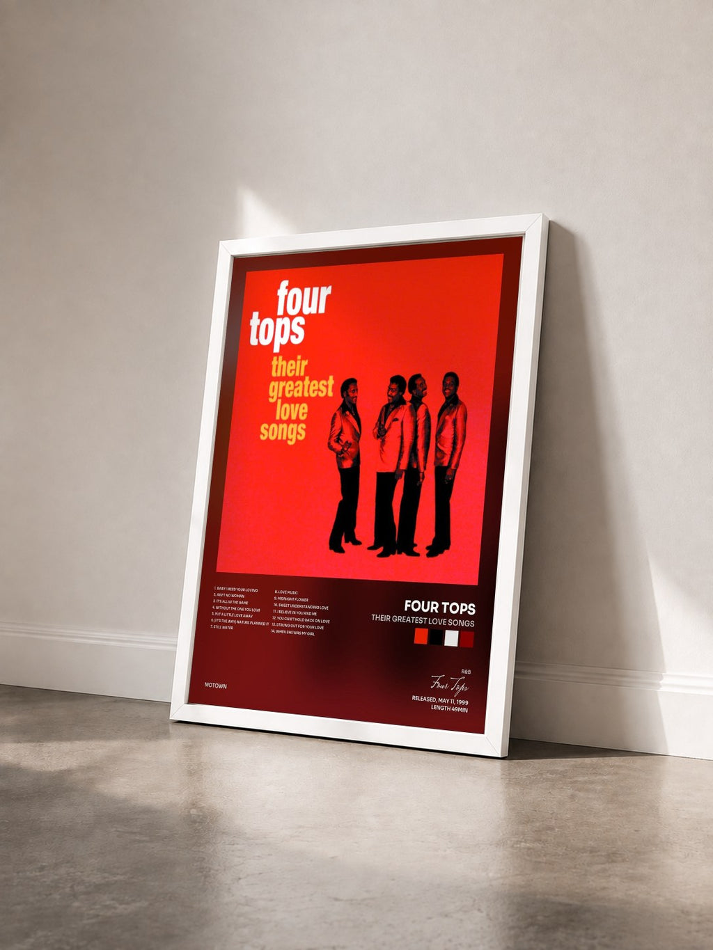 #blanc Tableau de l'album Their Greatest Love Songs de Four Tops vu de trois quarts, cadre blanc