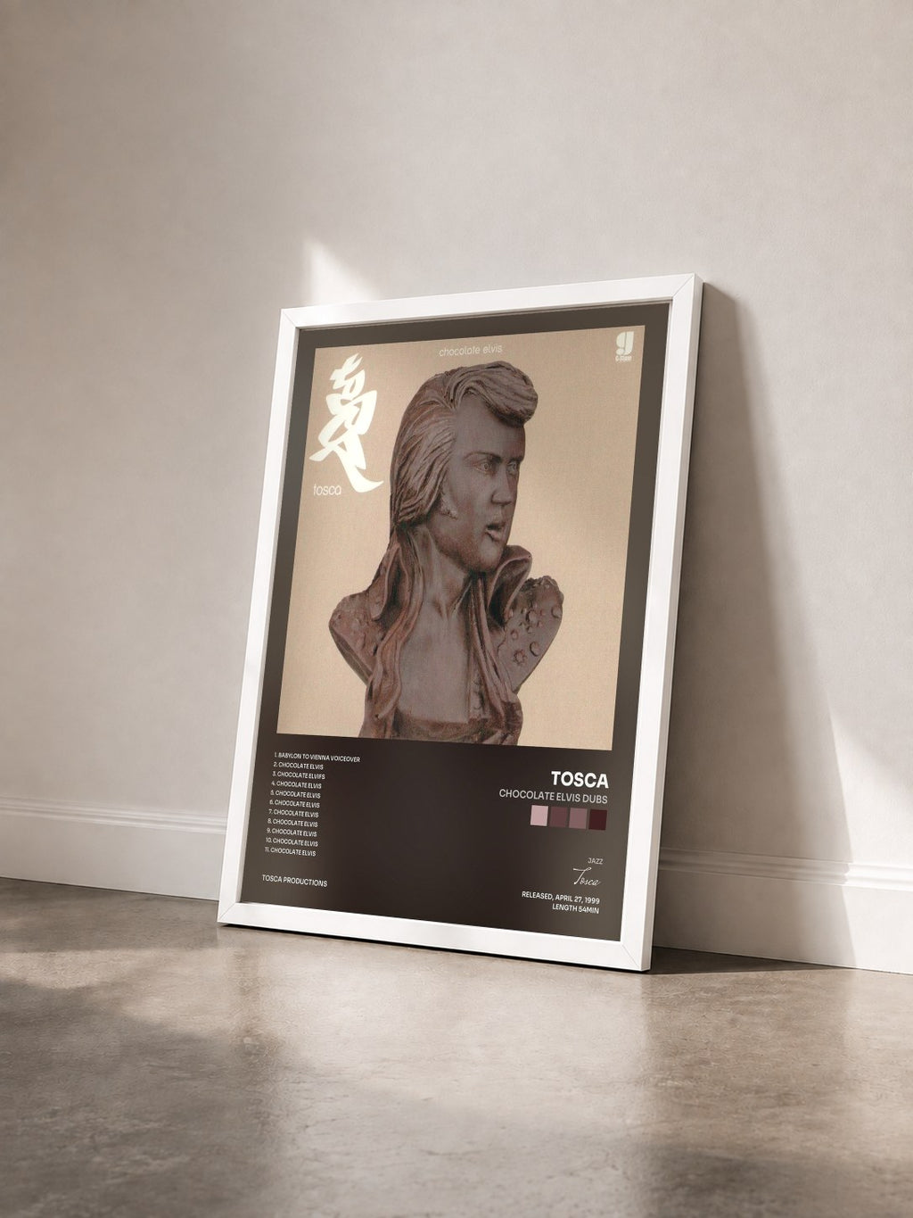#blanc Tableau de l'album Chocolate Elvis Dubs de Tosca vu de trois quarts, cadre blanc