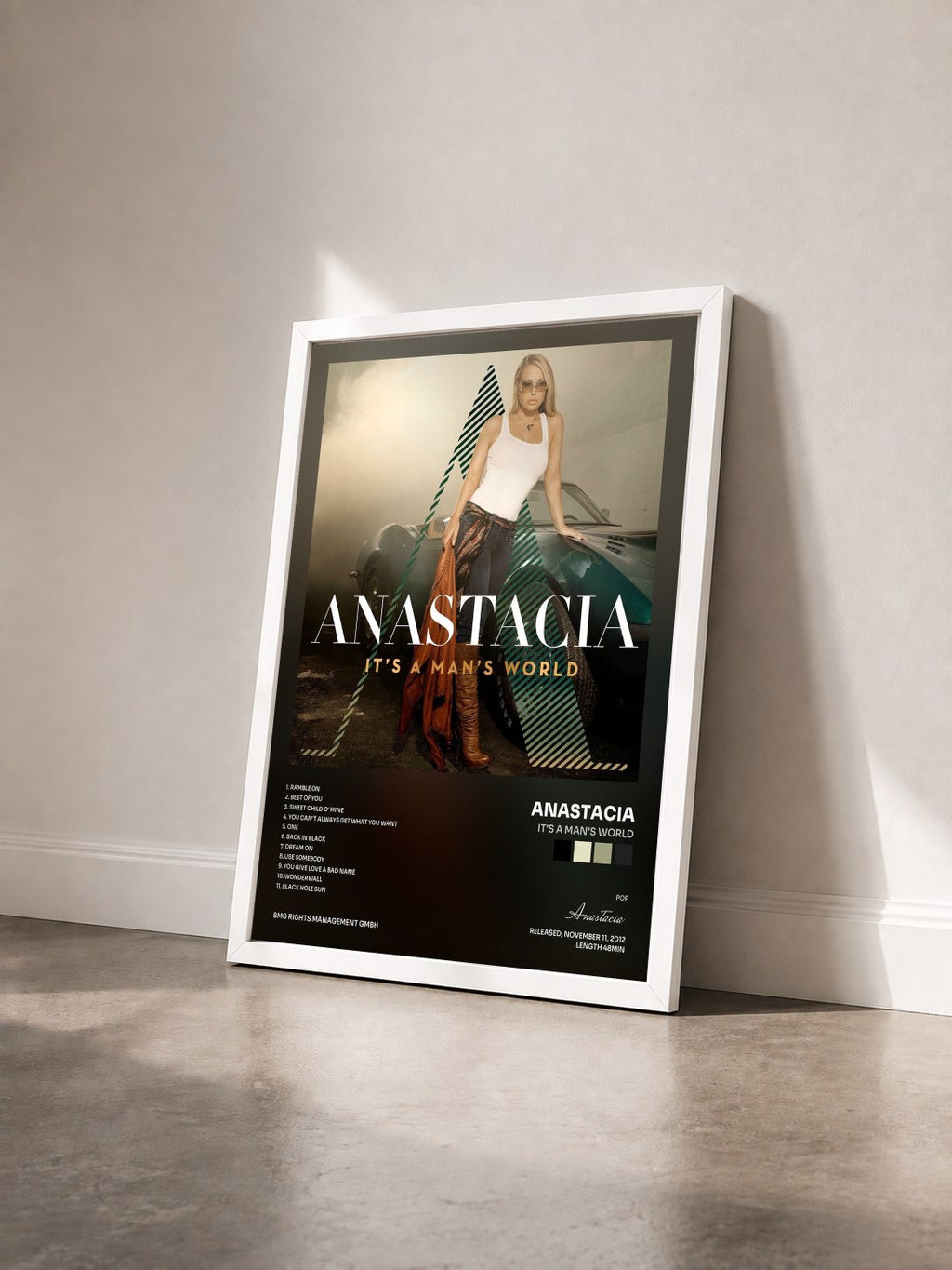 #blanc Tableau de l'album It's a Man's World de Anastacia vu de trois quarts, cadre blanc